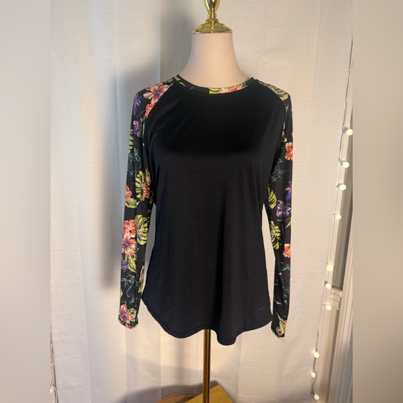 Speedo Black Top with Floral Sleeves Large - Picture 1 of 8